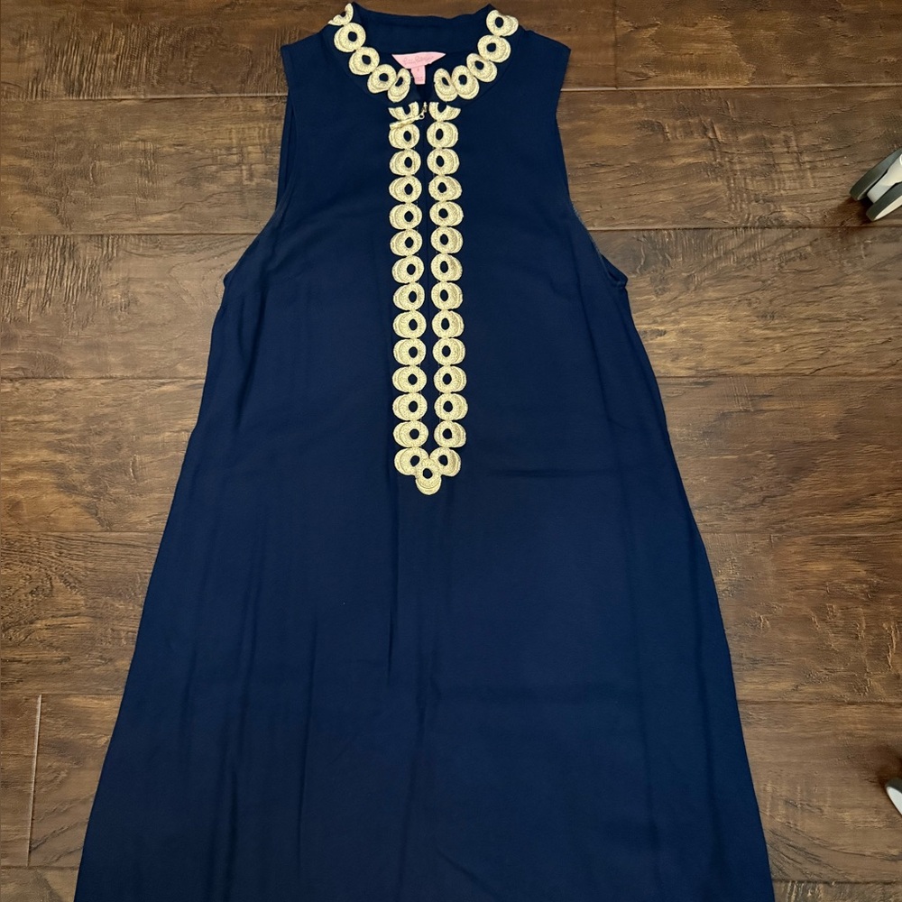 Lilly Pulitzer Navy Sleeveless Dress with Gold Embellishments size 8